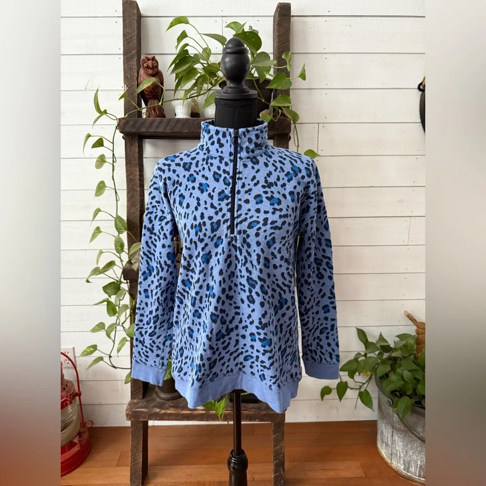 Talbots Blue Patterned Zip-Up Sweater